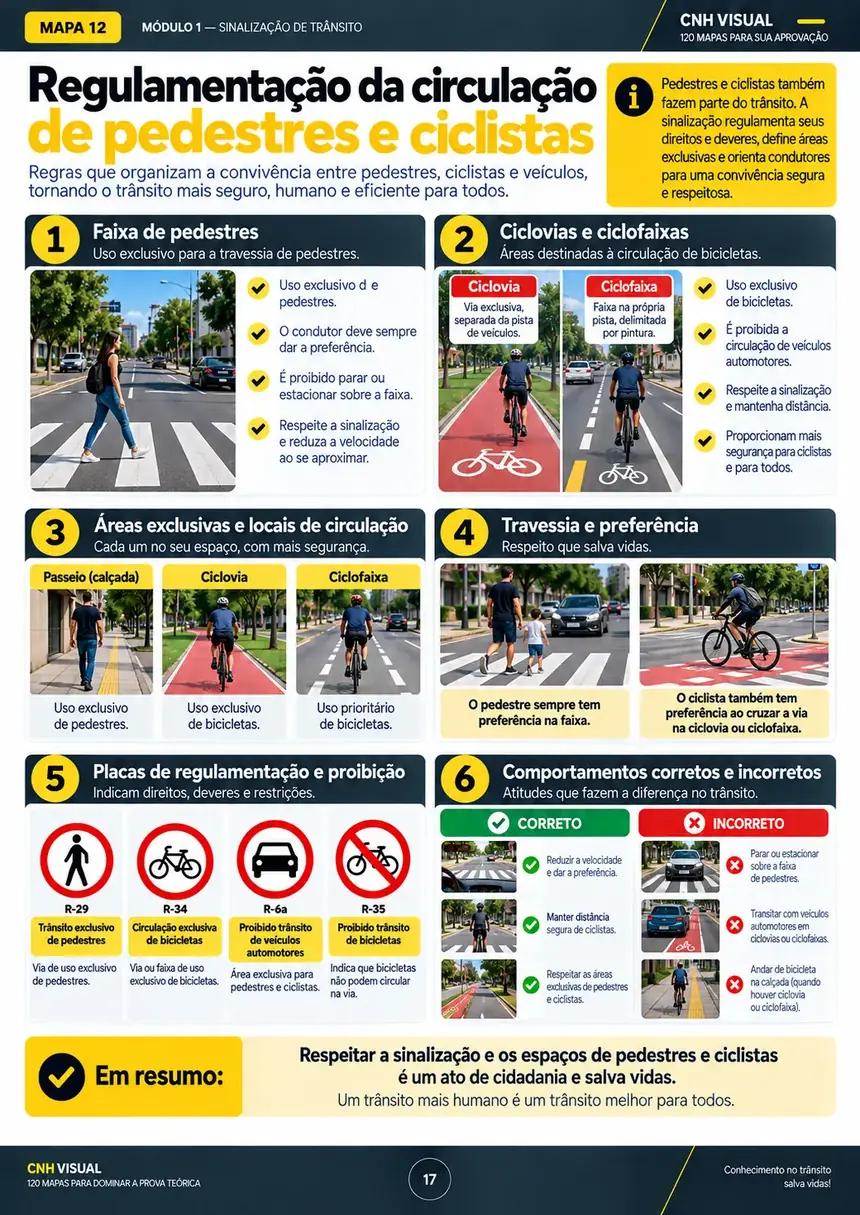 Mapa visual sobre regulamentação da circulação de pedestres e ciclistas