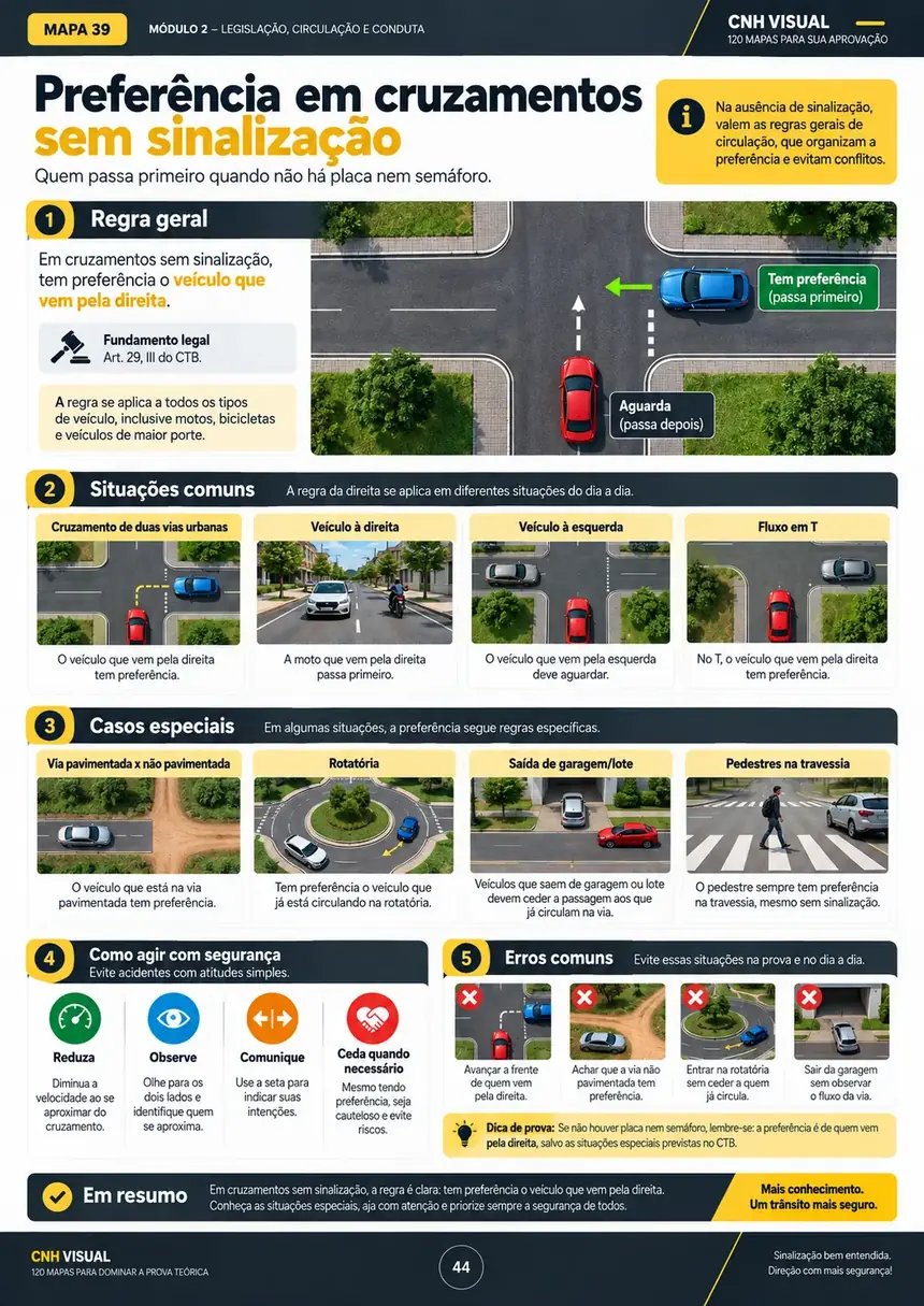 Mapa visual sobre preferência em cruzamentos sem sinalização